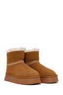 Woman Camel Thick-Soled Suede Teddy Boots | Derimod