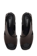 Woman Brown Ankle-Buckle Wedge-Heel Leather Sandal | Derimod