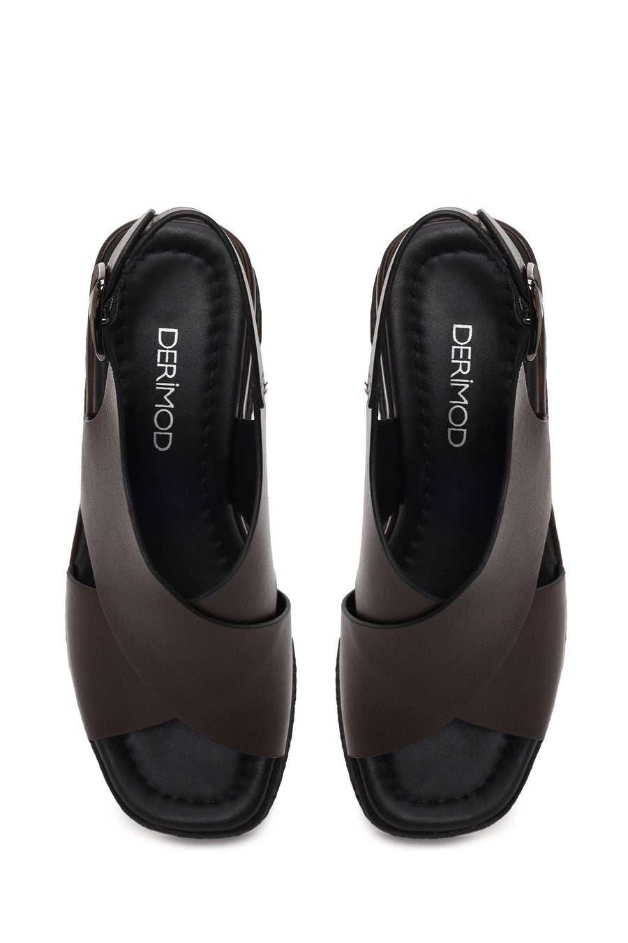 Woman Brown Ankle-Buckle Wedge-Heel Leather Sandal
