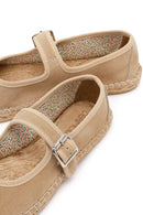 Women's Beige Strap Suede Leather Espadrilles | Derimod