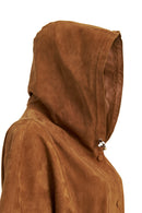 Miranda Women's Brown Hooded Suede Leather Long Vest | Derimod
