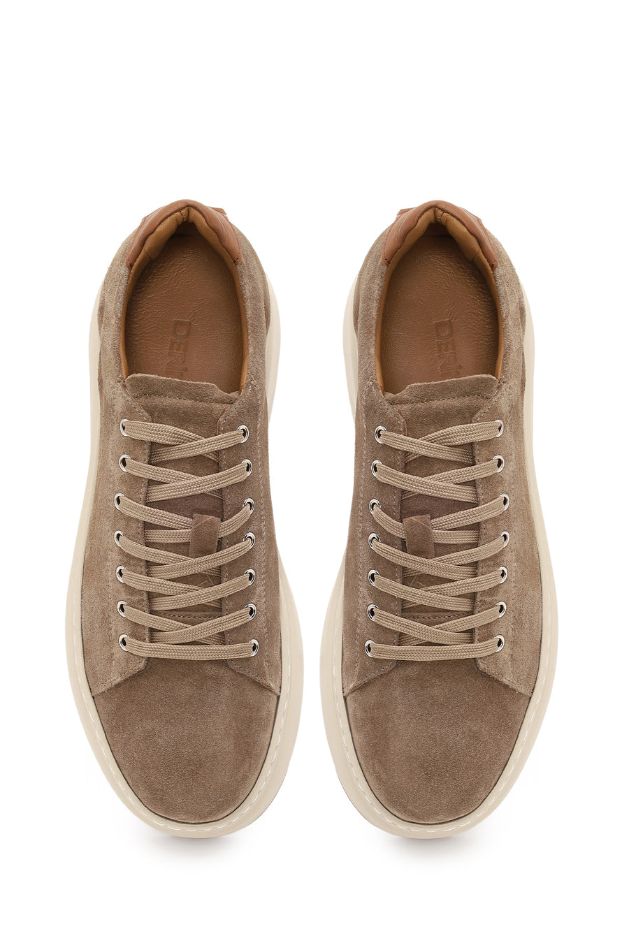 Male Beige Lace-Up Thick-Soled Suede Leather Sneaker