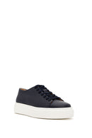 Men's Navy Blue Lace-up Thick-Sole Leather Sneaker | Derimod