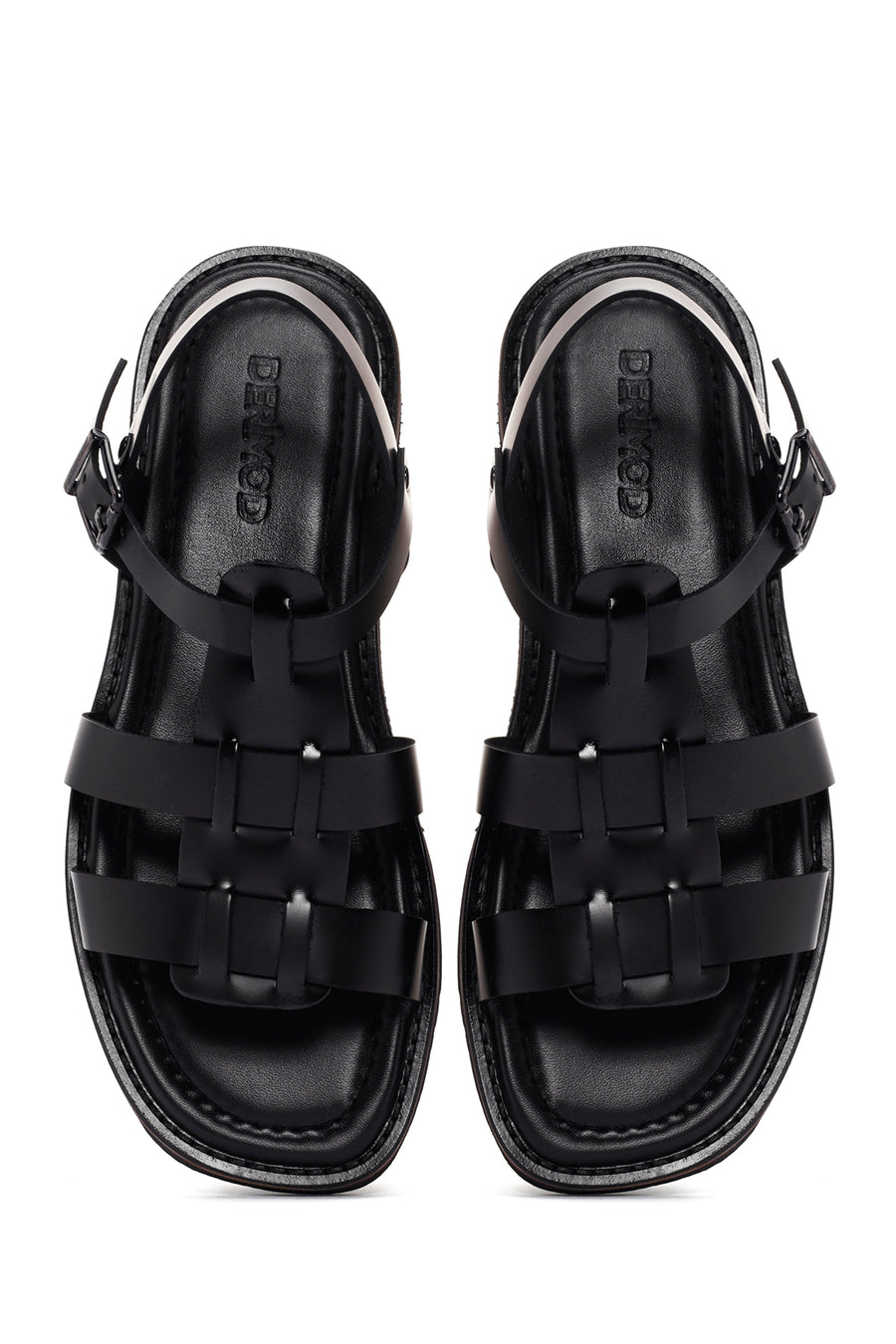 Women's Black Ankle Strap Leather Sandals