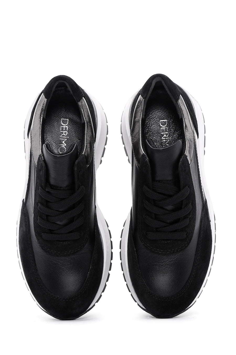 Women's Black Lace-Up Leather Sneaker
