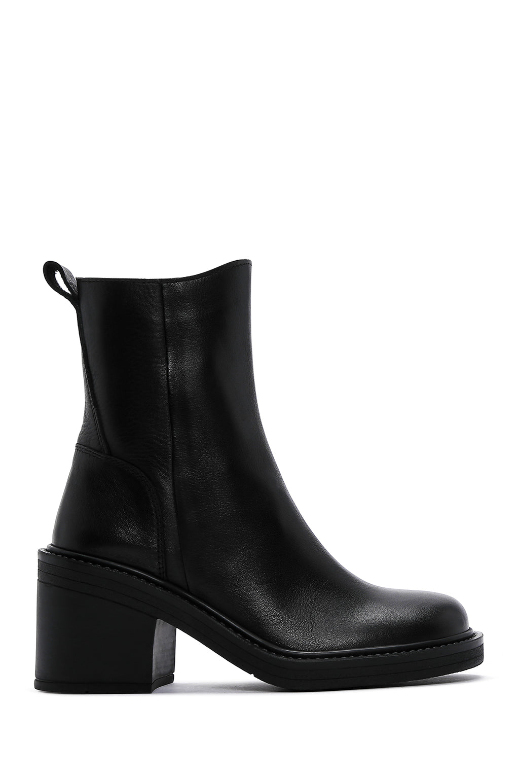 Kadın Siyah Deri Fermuarlı Topuklu Bot