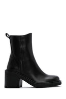 Women's Black Leather Zippered Heeled Boots | Derimod