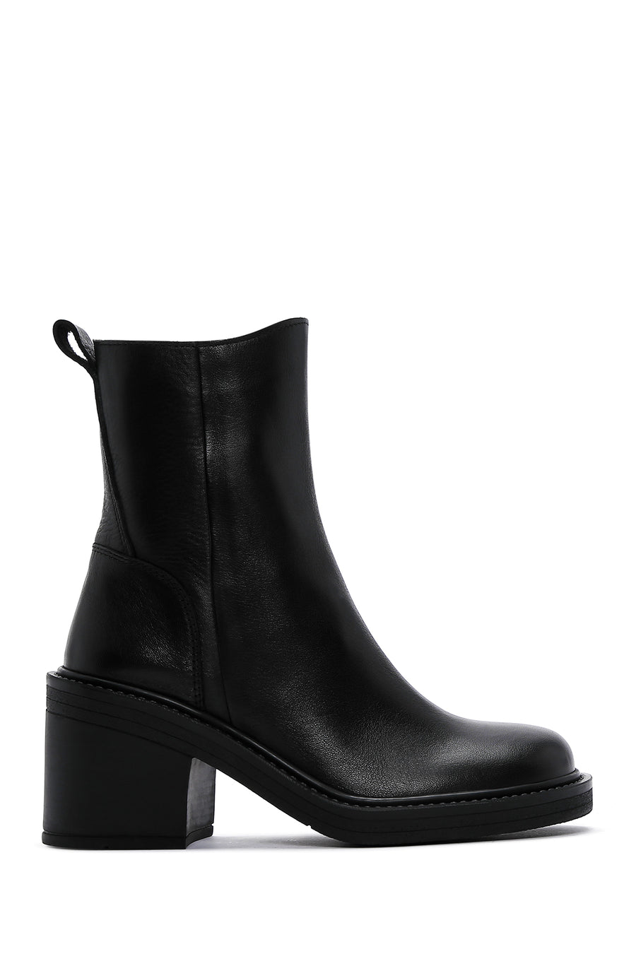Women's Black Leather Zippered Heeled Boots 23WFD550618 | Derimod