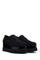 Woman Black Wedge Fabric Shoes | Derimod