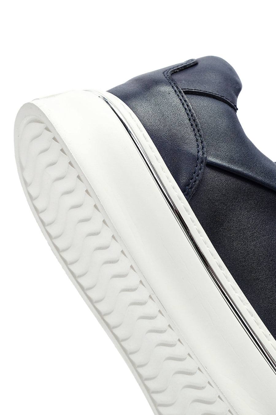 Erkek Lacivert Bağcıklı Kalın Tabanlı Deri Sneaker