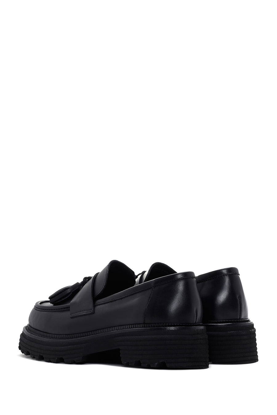 Women's Black Tassel Leather Masculine Loafer