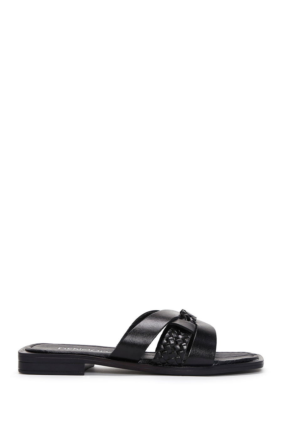 Women's Black Knitted Detailed Leather Slippers 25SFD330118 | Derimod