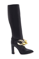 Women's Leather Chain Heeled Boots | Derimod