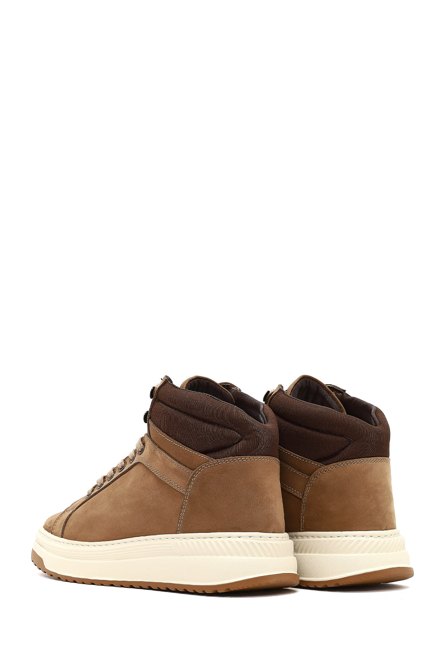 Men's Beige Lace-Up Thick-Soled Nubuck Leather Sports Boots