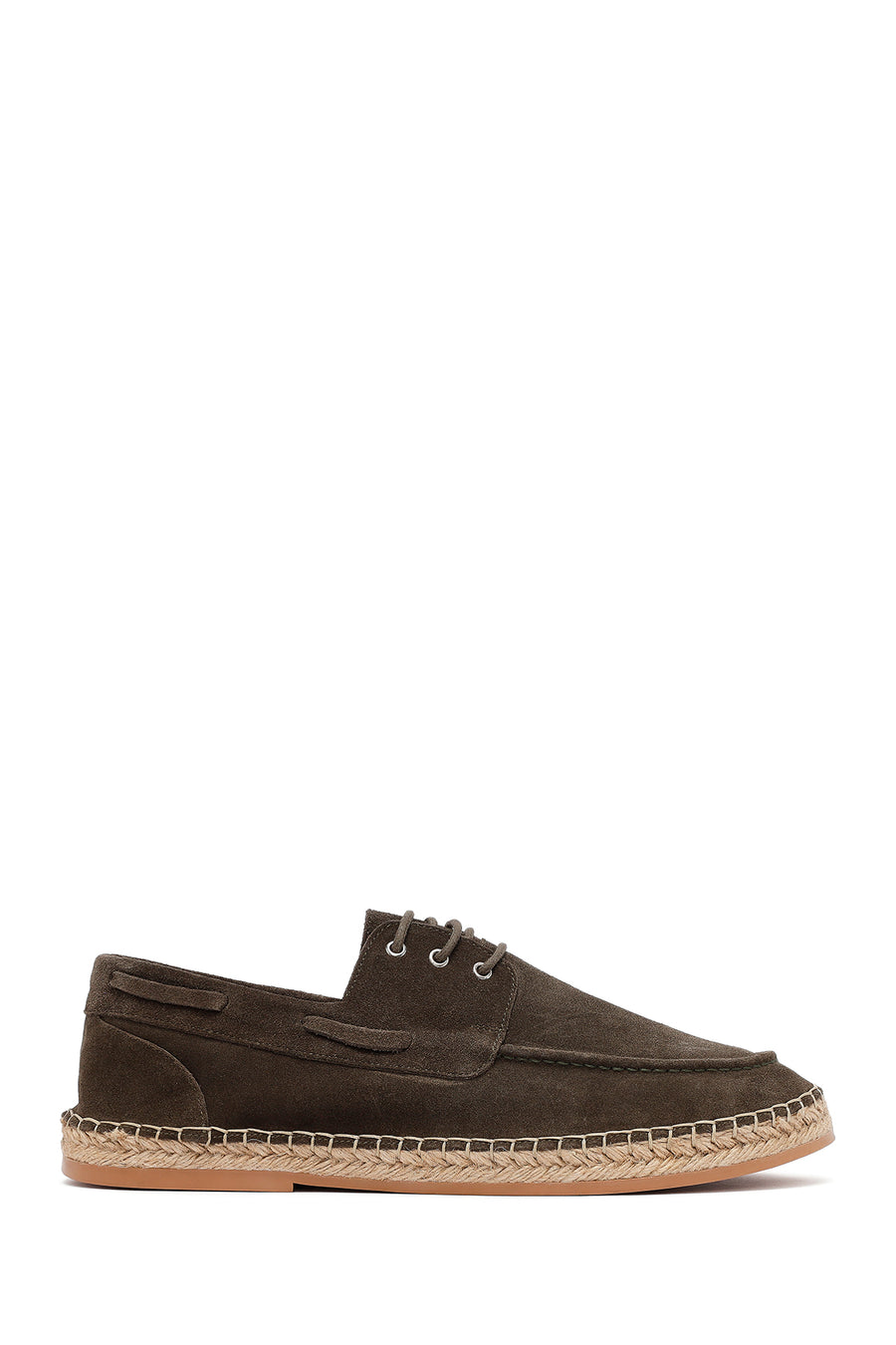 Men's Khaki Lace-Up Suede Leather Espadrilles 26SFD616210 | Derimod