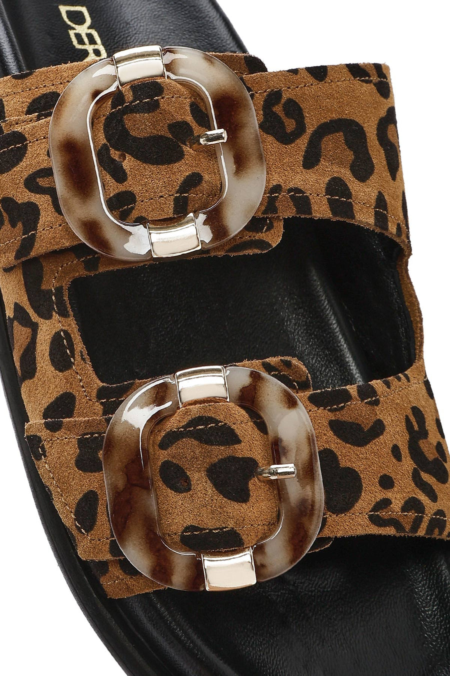 Women's Leopard Double Buckled Suede Leather Slippers