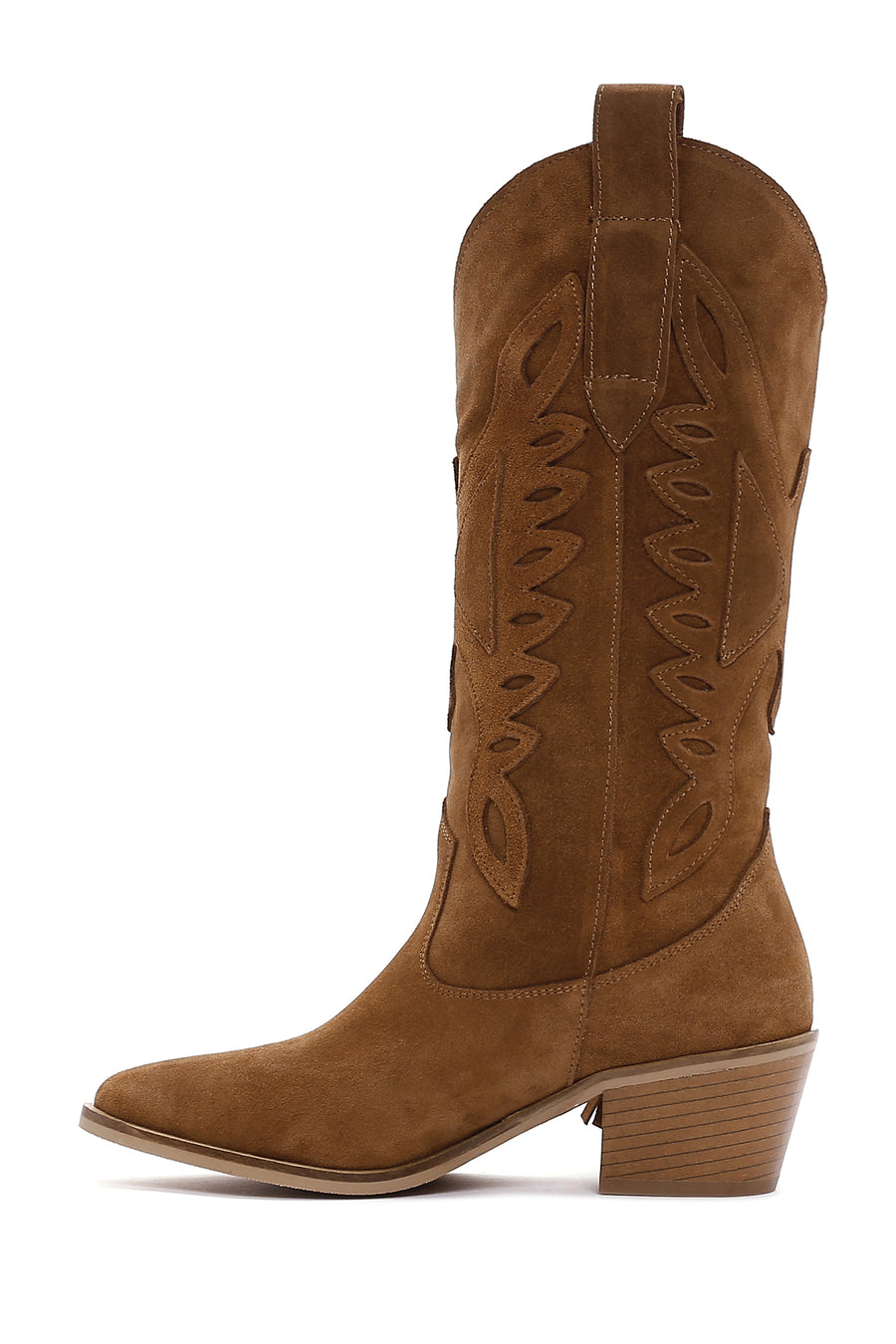 Women's Tan Suede Leather Heeled Cowboy Boots