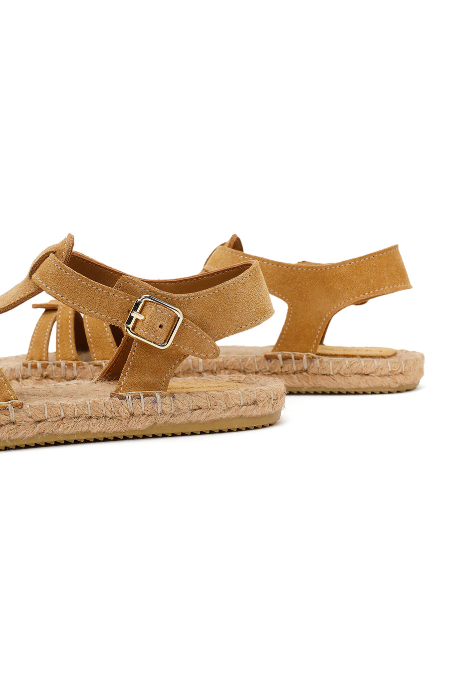 Women's Camel Suede Leather Espadrille Sandals with Ankle Buckle