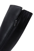 Woman Black Zip Closure Short Thick-Heeled Leather Boot | Derimod