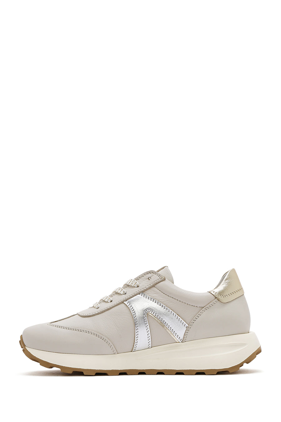 Women's Beige Lace-up Leather Sneaker