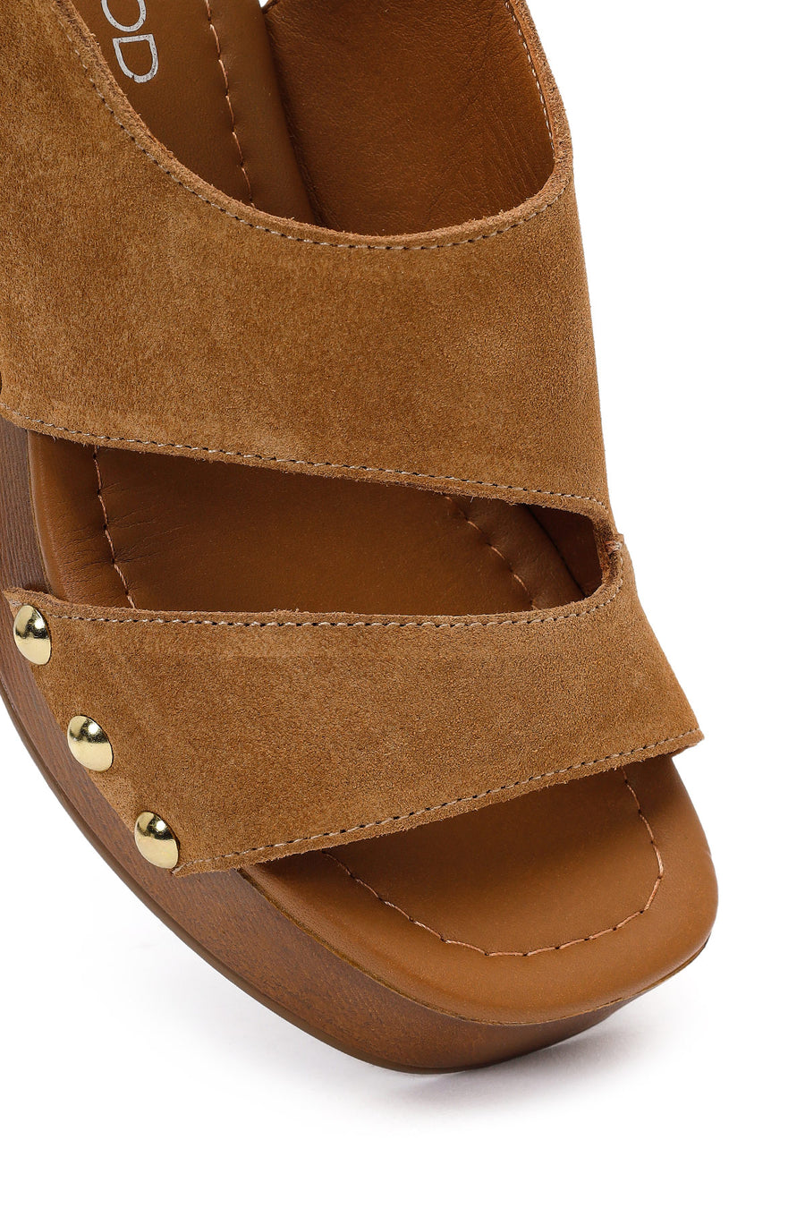 Women's Tan Suede Leather Sandals with Buckle Back and Platform Heel