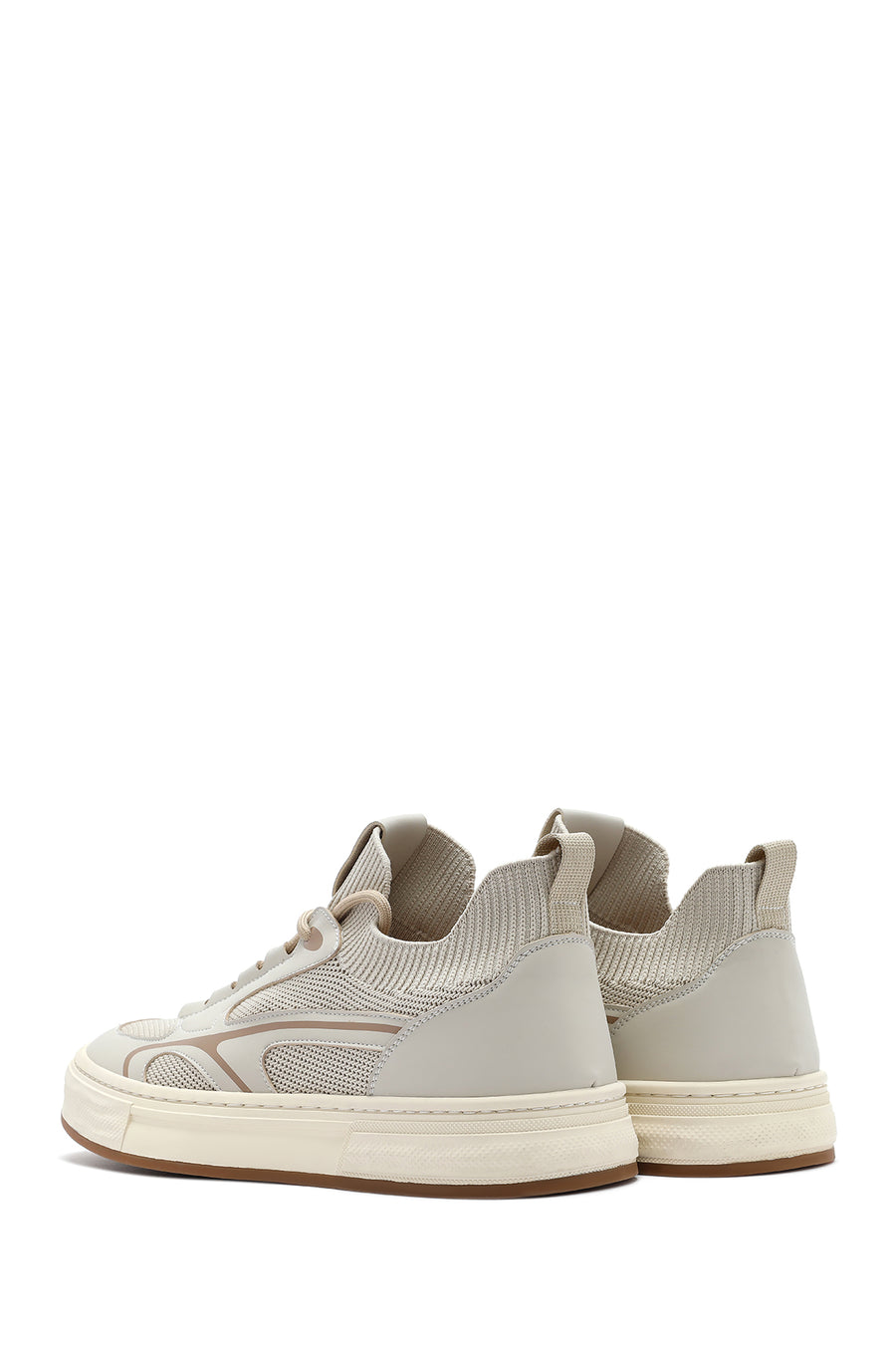 Erkek Bej Bağcıklı Deri Sneaker