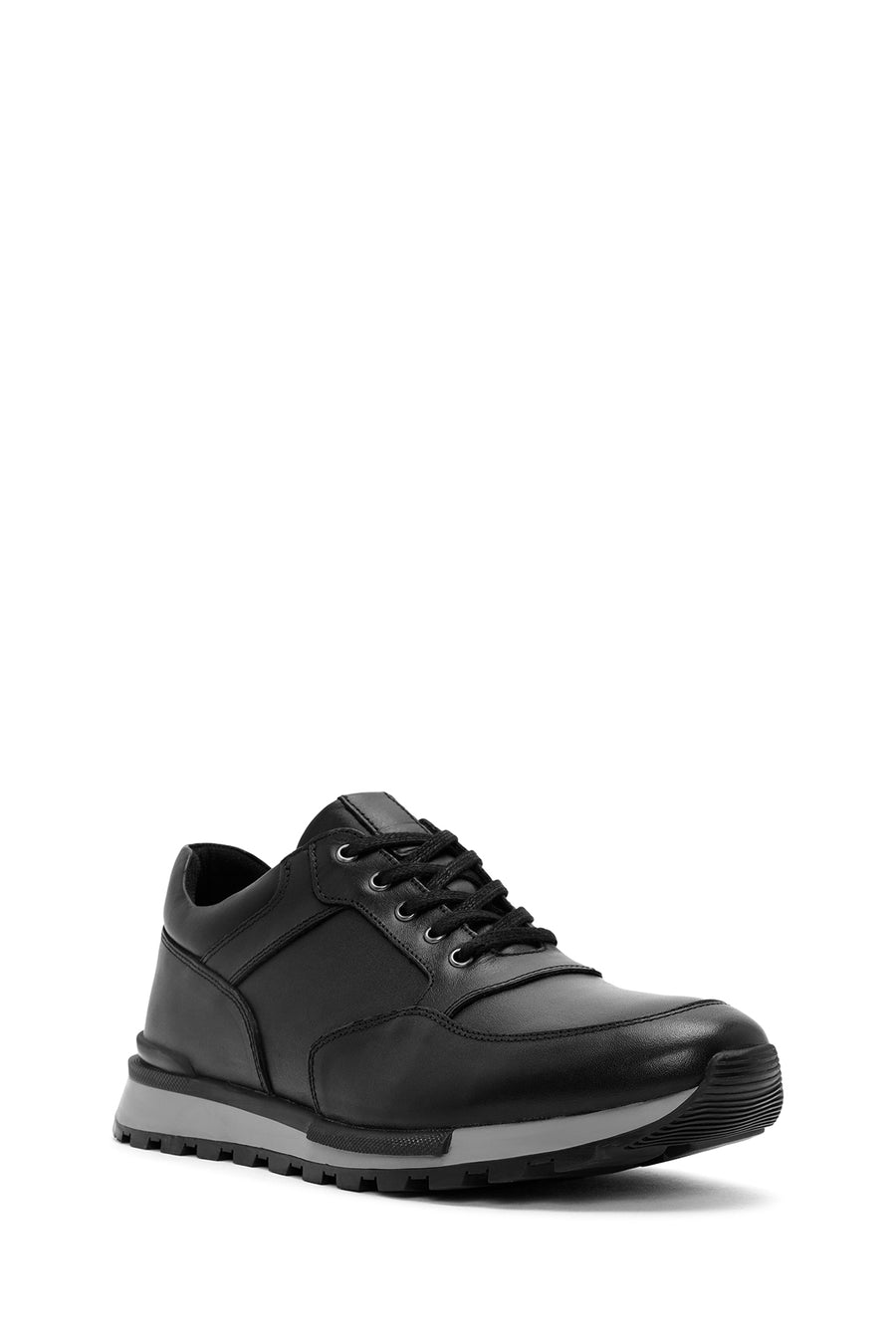 Men's Black Lace-Up Leather Casual Sneakers
