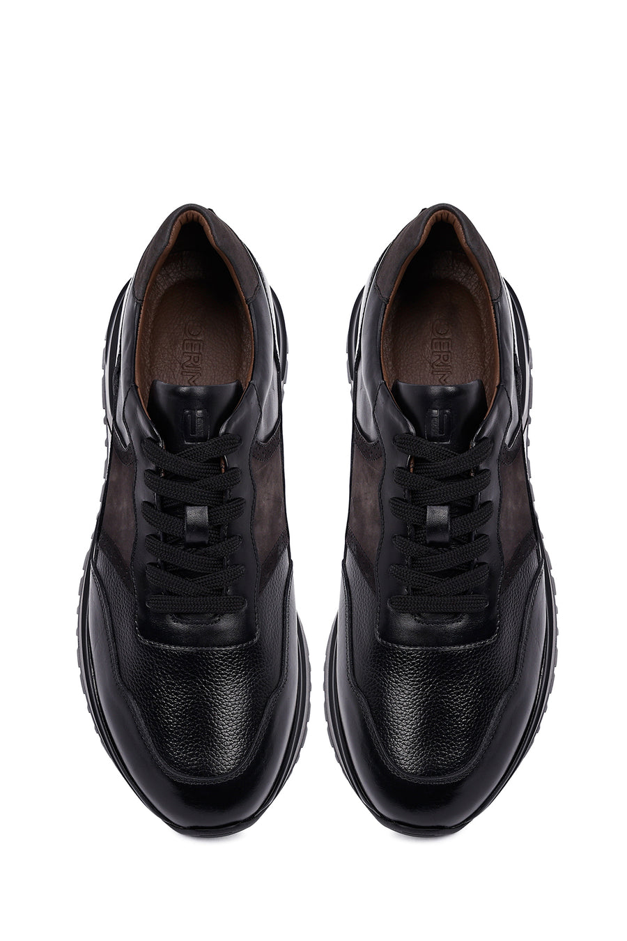 Erkek Siyah Bağcıklı Kalın Tabanlı Deri Casual Sneaker
