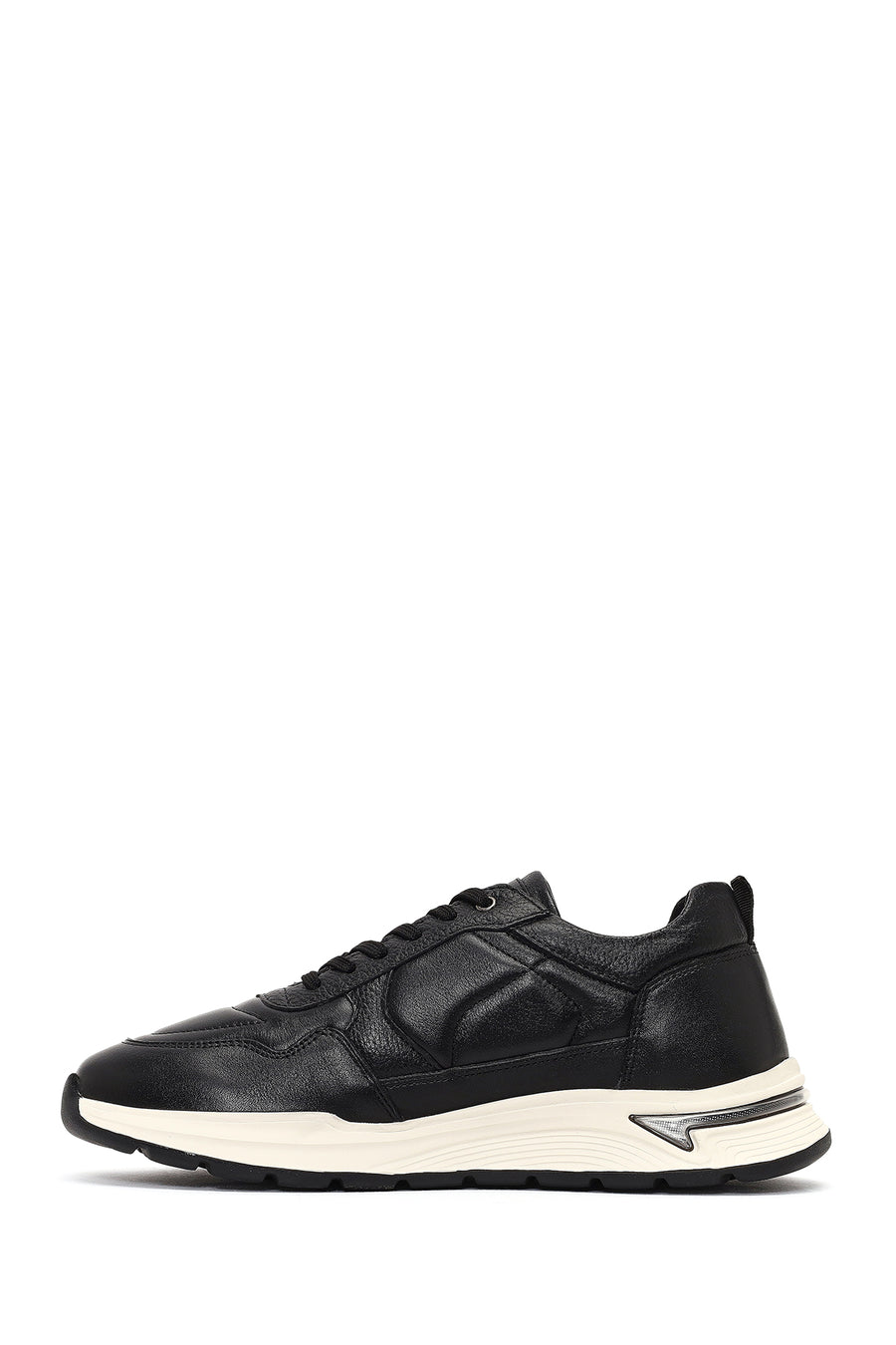 Erkek Siyah Bağcıklı Kalın Tabanlı Deri Sneaker