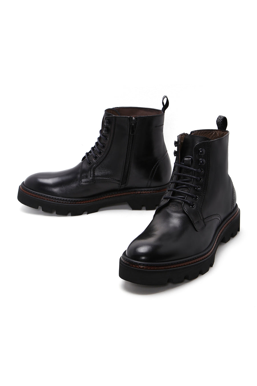 Men's Black Leather Zippered Casual Boots