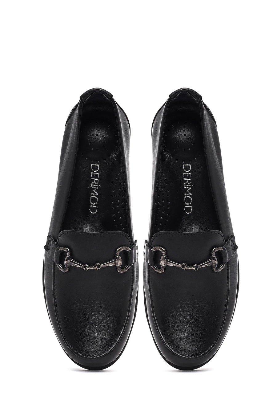 Woman Black Buckled Wedge Heel Leather Loafer