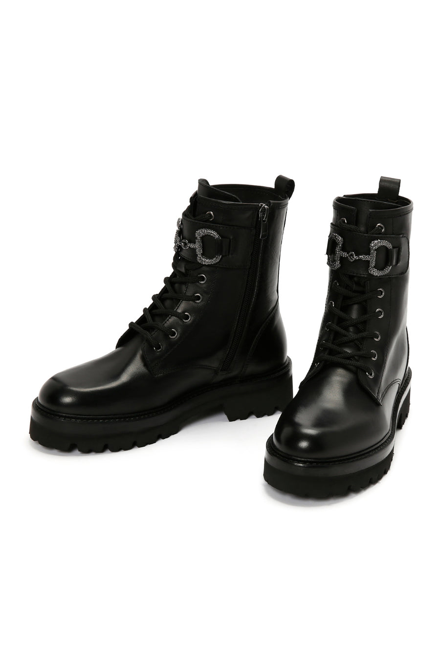 Women's Black Accessory Detailed Zippered Leather Boots