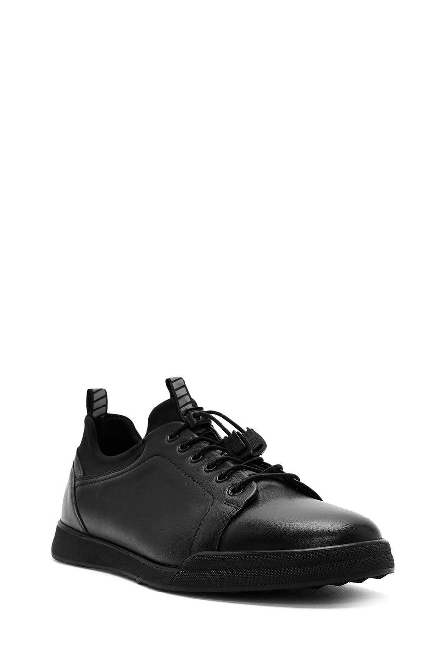 Erkek Siyah Bağcıklı Deri Sneaker