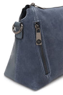 Woman Blue Long-Strap Suede Crossbody Bag | Derimod