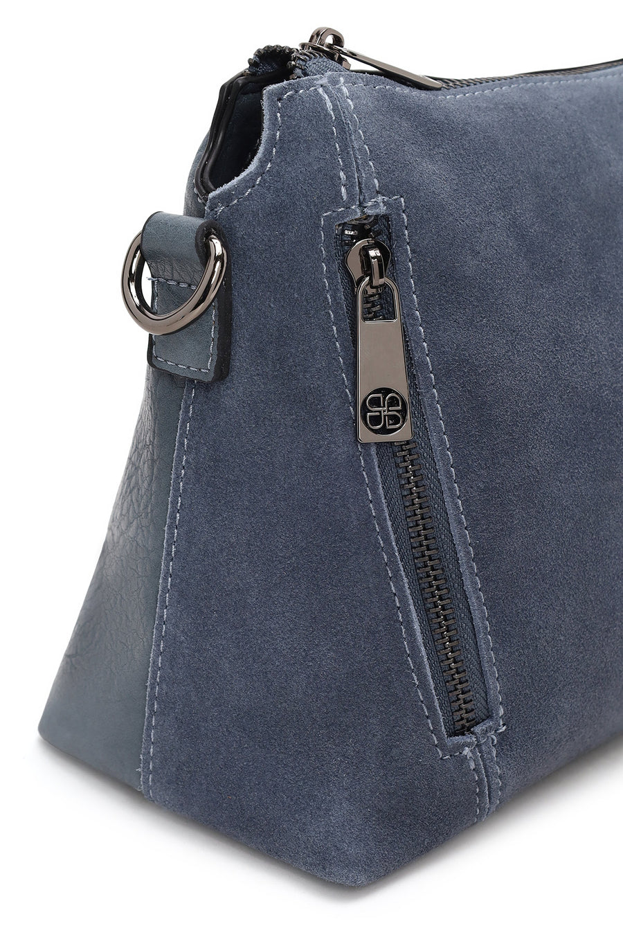 Woman Blue Long-Strap Suede Crossbody Bag