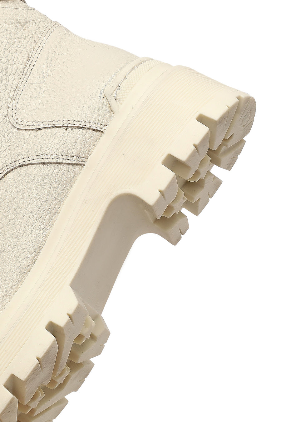 Woman Beige Lace-Up Zippered Thick Sole Leather Postal Boots