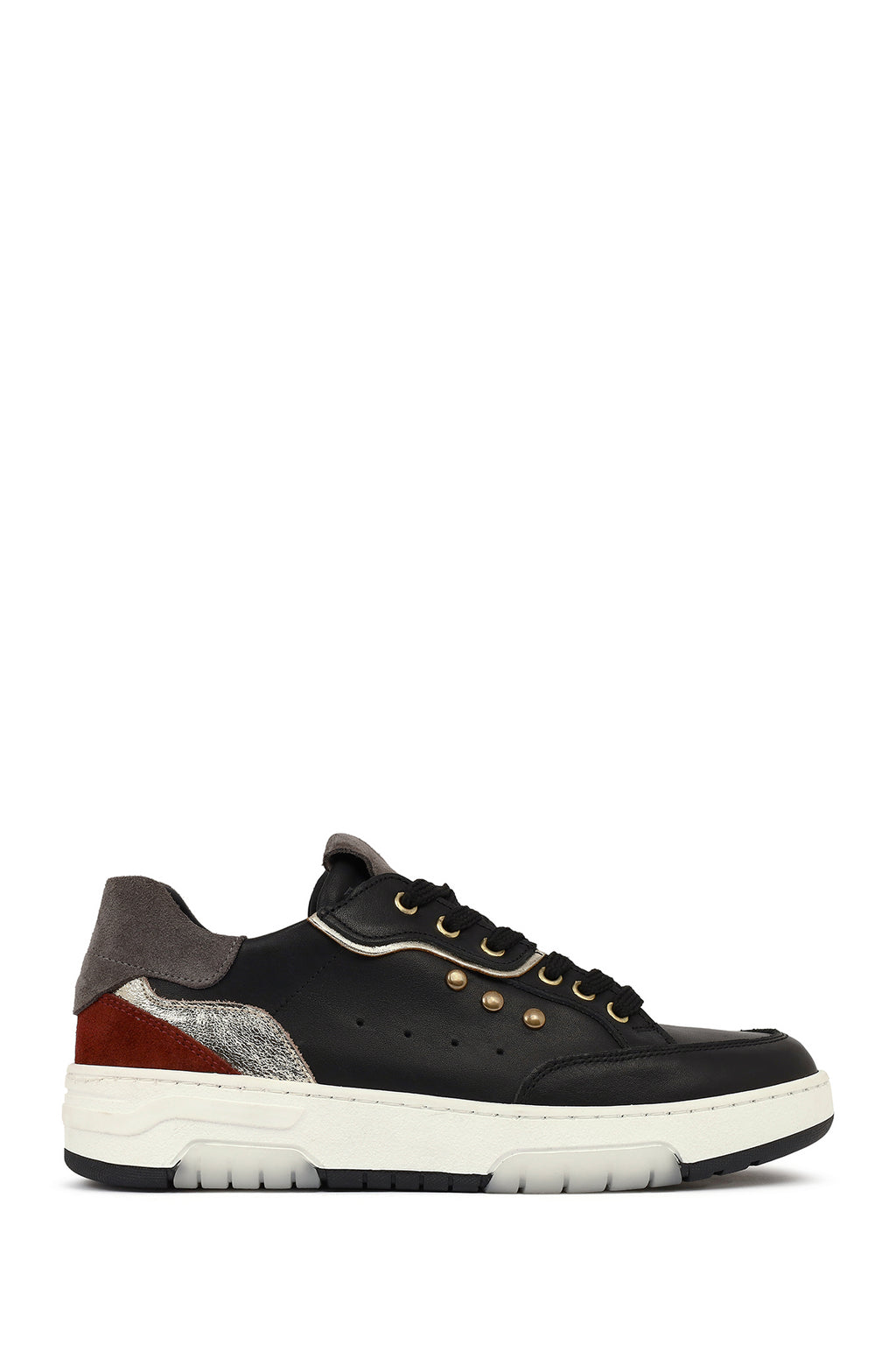 Kadın Siyah Bağcıklı Kalın Tabanlı Deri Sneaker
