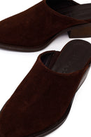 Woman Brown Mule Backless Chunky Heeled Suede Slipper | Derimod