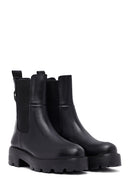 Woman Black Thick Sole Leather Chelsea Boots | Derimod