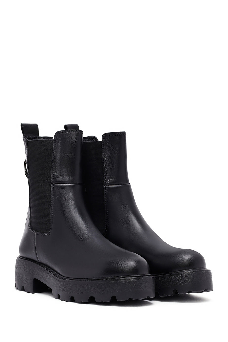 Woman Black Thick Sole Leather Chelsea Boots