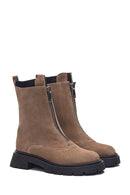 Women's Leather Suede Front Zipper Boots | Derimod