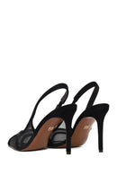 Woman Black High Thin Heeled Backless Suede Shoes | Derimod