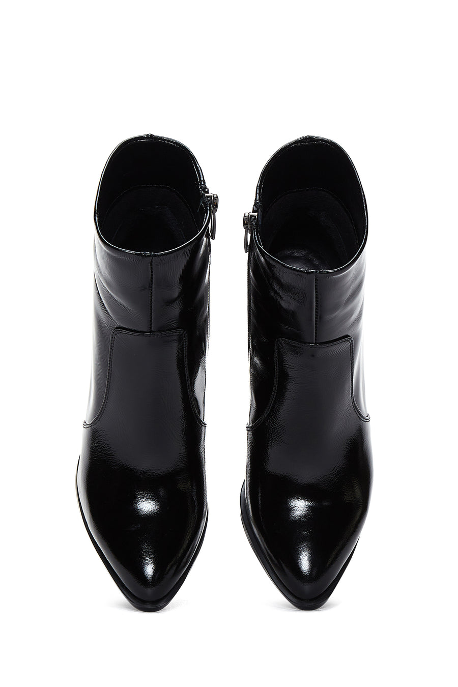 Women's Black Patent Leather Zippered Heeled Classic Boots