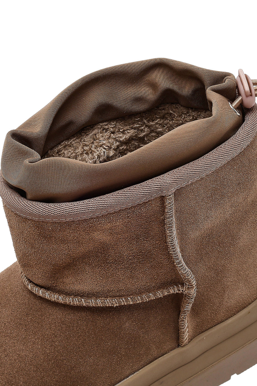 Women's Powder Pink Thick-Soled Suede Leather Teddy Boots