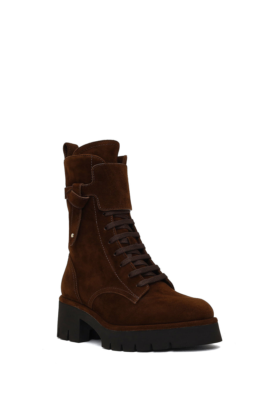 Women's Brown Zippered Thick-Soled Suede Leather Combat Boot