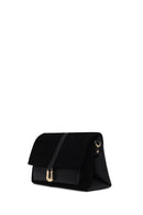 Woman Black Long-Strap Suede Crossbody Bag | Derimod