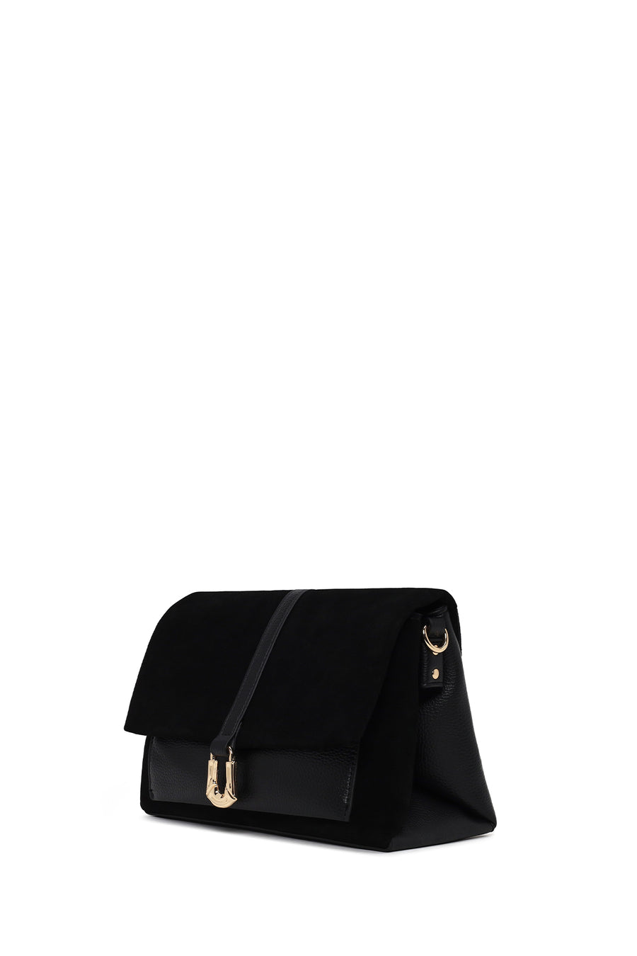 Woman Black Long-Strap Suede Crossbody Bag