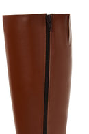 Women's Beige Leather Zippered Heeled Boots | Derimod