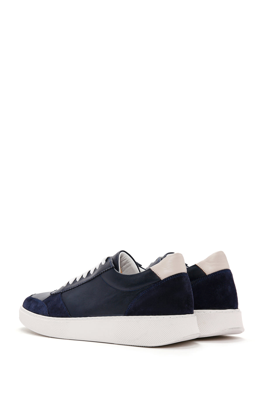 Erkek Lacivert Bağcıklı Deri Sneaker