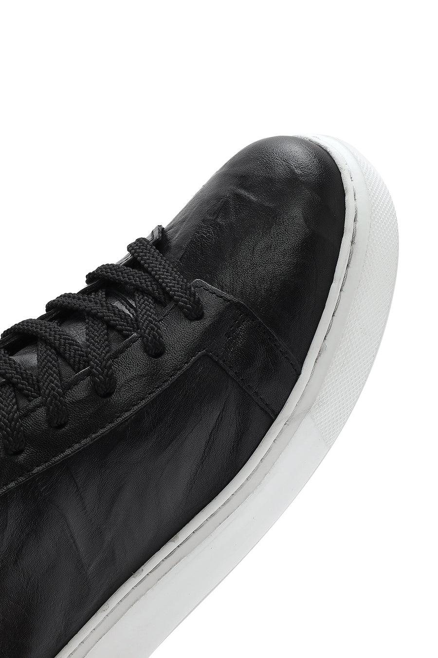 Erkek Siyah Bağcıklı Kalın Tabanlı Baskılı Deri Sneaker